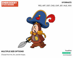 Cogsworth Wearing Napoleon Hat - Disney's Beauty & The Beast - Embroidery Design in 3 sizes & 8 formats
