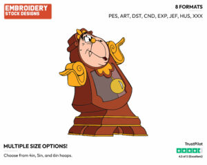 Cogsworth - Disney's Beauty & The Beast - Embroidery Design in 3 sizes & 8 formats