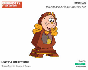 Cogsworth - Disney's Beauty & The Beast - Embroidery Design in 3 sizes & 8 formats
