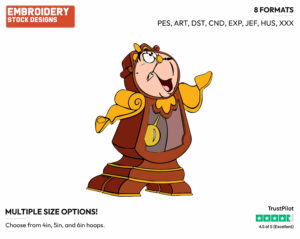 Cogsworth - Disney's Beauty & The Beast - Embroidery Design in 3 sizes & 8 formats