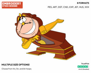 Cogsworth Smiling - Disney's Beauty & The Beast - Embroidery Design in 3 sizes & 8 formats
