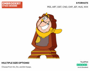 Cogsworth - Disney's Beauty & The Beast - Embroidery Design in 3 sizes & 8 formats