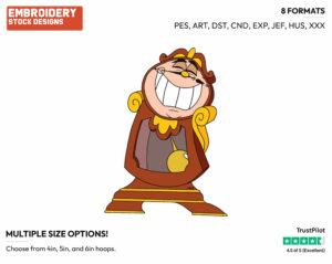 Cogsworth Grinning - Disney's Beauty & The Beast - Embroidery Design in 3 sizes & 8 formats