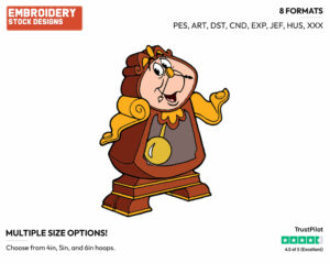 Cogsworth - Disney's Beauty & The Beast - Embroidery Design in 3 sizes & 8 formats