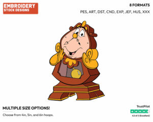 Cogsworth - Disney's Beauty & The Beast - Embroidery Design in 3 sizes & 8 formats