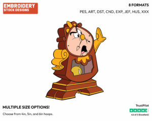 Cogsworth - Disney's Beauty & The Beast - Embroidery Design in 3 sizes & 8 formats