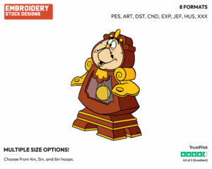 Cogsworth - Disney's Beauty & The Beast - Embroidery Design in 3 sizes & 8 formats