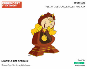 Cogsworth - Disney's Beauty & The Beast - Embroidery Design in 3 sizes & 8 formats
