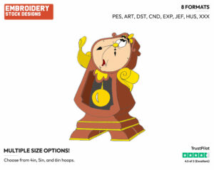Cogsworth - Disney's Beauty & The Beast - Embroidery Design in 3 sizes & 8 formats