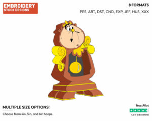Cogsworth - Disney's Beauty & The Beast - Embroidery Design in 3 sizes & 8 formats