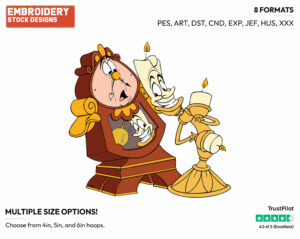 Cogsworth, Lumiere - Disney's Beauty & The Beast - Embroidery Design in 3 sizes & 8 formats