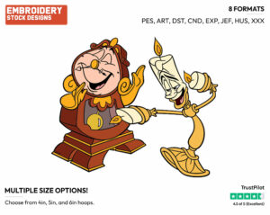 Lumiere Tickling Cogsworth - Disney's Beauty & The Beast - Embroidery Design in 3 sizes & 8 formats
