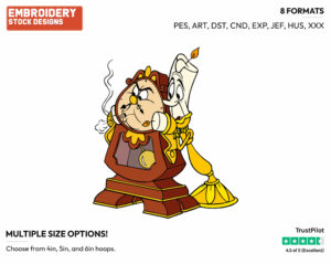 Cogsworth, Lumiere - Disney's Beauty & The Beast - Embroidery Design in 3 sizes & 8 formats