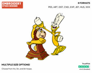 Cogsworth, Lumiere - Disney's Beauty & The Beast - Embroidery Design in 3 sizes & 8 formats