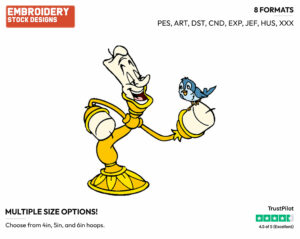 Lumiere, Bird - Disney's Beauty & The Beast - Embroidery Design in 3 sizes & 8 formats
