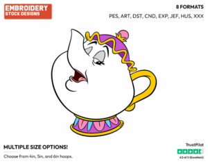 Mrs. Potts - Disney's Beauty & The Beast - Embroidery Design in 3 sizes & 8 formats