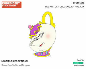 Mrs. Potts - Disney's Beauty & The Beast - Embroidery Design in 3 sizes & 8 formats