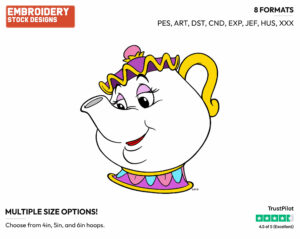 Mrs. Potts - Disney's Beauty & The Beast - Embroidery Design in 3 sizes & 8 formats