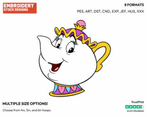 Mrs. Potts Smiling - Disney's Beauty & The Beast - Embroidery Design in 3 sizes & 8 formats