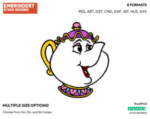Mrs. Potts - Disney's Beauty & The Beast - Embroidery Design in 3 sizes & 8 formats
