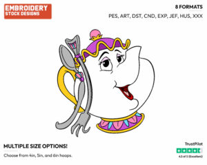 Mrs. Potts - Disney's Beauty & The Beast - Embroidery Design in 3 sizes & 8 formats