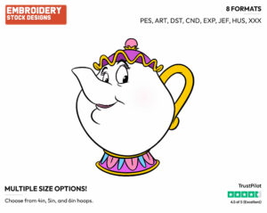 Mrs. Potts - Disney's Beauty & The Beast - Embroidery Design in 3 sizes & 8 formats