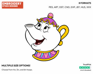 Mrs. Potts - Disney's Beauty & The Beast - Embroidery Design in 3 sizes & 8 formats