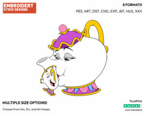 Mrs. Potts Kissing Chip - Disney's Beauty & The Beast - Embroidery Design in 3 sizes & 8 formats