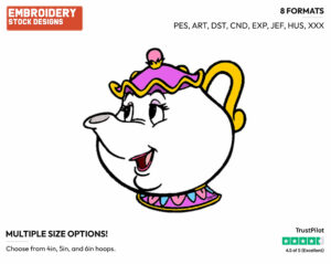 Mrs. Potts - Disney's Beauty & The Beast - Embroidery Design in 3 sizes & 8 formats