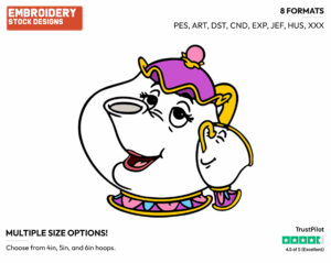 Mrs. Potts, Chip - Disney's Beauty & The Beast - Embroidery Design in 3 sizes & 8 formats