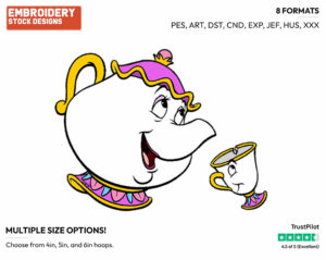 Mrs. Potts, Chip - Disney's Beauty & The Beast - Embroidery Design in 3 sizes & 8 formats