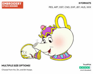 Mrs. Potts, Chip - Disney's Beauty & The Beast - Embroidery Design in 3 sizes & 8 formats