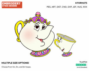 Mrs. Potts, Chip - Disney's Beauty & The Beast - Embroidery Design in 3 sizes & 8 formats