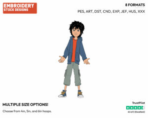 Hiro In Plain Clothes Jeans - Disney's Big Hero 6 - Embroidery Design in 3 sizes & 8 formats