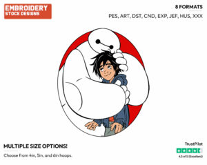 Baymax Hugging Hiro - Disney's Big Hero 6 - Embroidery Design in 3 sizes & 8 formats
