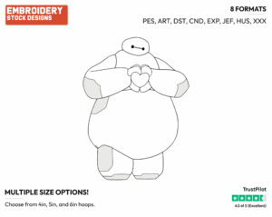 Baymax Forming A Heart With His Fingers - Disney's Big Hero 6 - Embroidery Design in 3 sizes & 8 formats