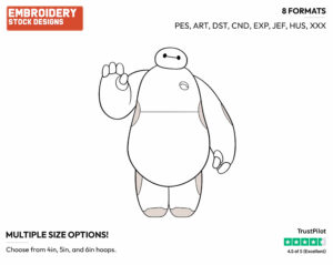 Baymax Waving - Disney's Big Hero 6 - Embroidery Design in 3 sizes & 8 formats