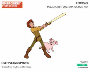 Taran With Sword, Henwen - Disney's The Black Cauldron - Embroidery Design in 3 sizes & 8 formats