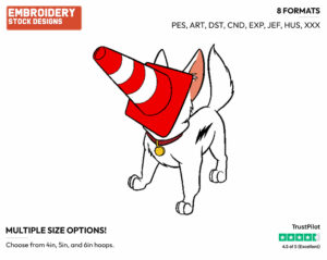 Bolt With A Traffic Cone On His Head - Disney's Bolt - Embroidery Design in 3 sizes & 8 formats