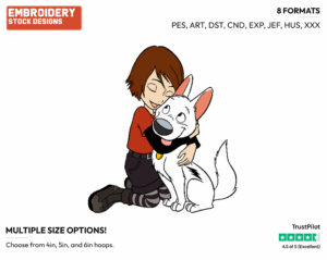 Bolt, Penny Hugging - Disney's Bolt - Embroidery Design in 3 sizes & 8 formats