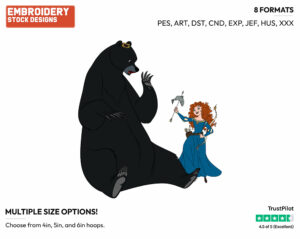 Merida Offering Her Bear Mother Fish - Disney's Brave - Embroidery Design in 3 sizes & 8 formats