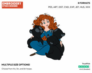 Merida And Her Brothers As Bears - Disney's Brave - Embroidery Design in 3 sizes & 8 formats