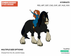 Merida Riding Horse Angus - Disney's Brave - Embroidery Design in 3 sizes & 8 formats
