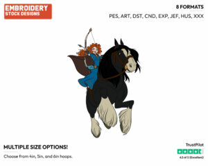 Merida Riding Horse Angus - Disney's Brave - Embroidery Design in 3 sizes & 8 formats