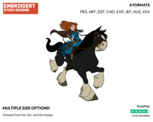 Merida Riding Angus - Disney's Brave - Embroidery Design in 3 sizes & 8 formats