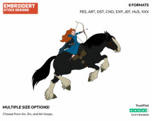 Merida Riding Angus - Disney's Brave - Embroidery Design in 3 sizes & 8 formats