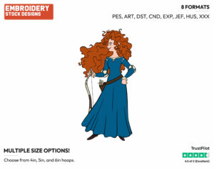 Merida Side View - Disney's Brave - Embroidery Design in 3 sizes & 8 formats