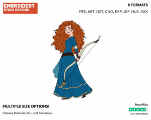 Merida With Her Bow - Disney's Brave - Embroidery Design in 3 sizes & 8 formats
