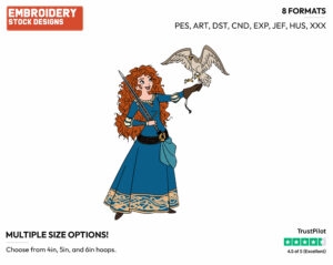 Merida With A Falcon On Her Arm - Disney's Brave - Embroidery Design in 3 sizes & 8 formats