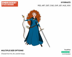 Merida With Her Bow And Sword - Disney's Brave - Embroidery Design in 3 sizes & 8 formats